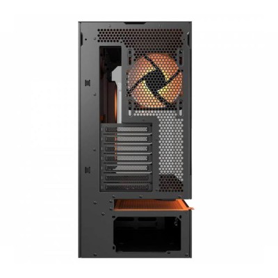 Case PC Cougar CFV235 Vision nero con schermo LCD frontale acceso che mostra grafiche.