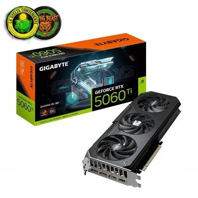 Scheda video GIGABYTE GeForce RTX 5060 Ti Gaming OC nera con tre ventole