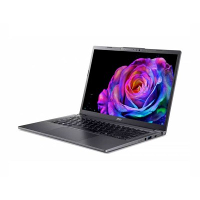 Notebook Acer Aspire 14 AI nero sottile con display OLED e tasto Copilot sulla tastiera.