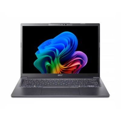Notebook Acer Aspire 14 AI nero sottile con display OLED e tasto Copilot sulla tastiera.